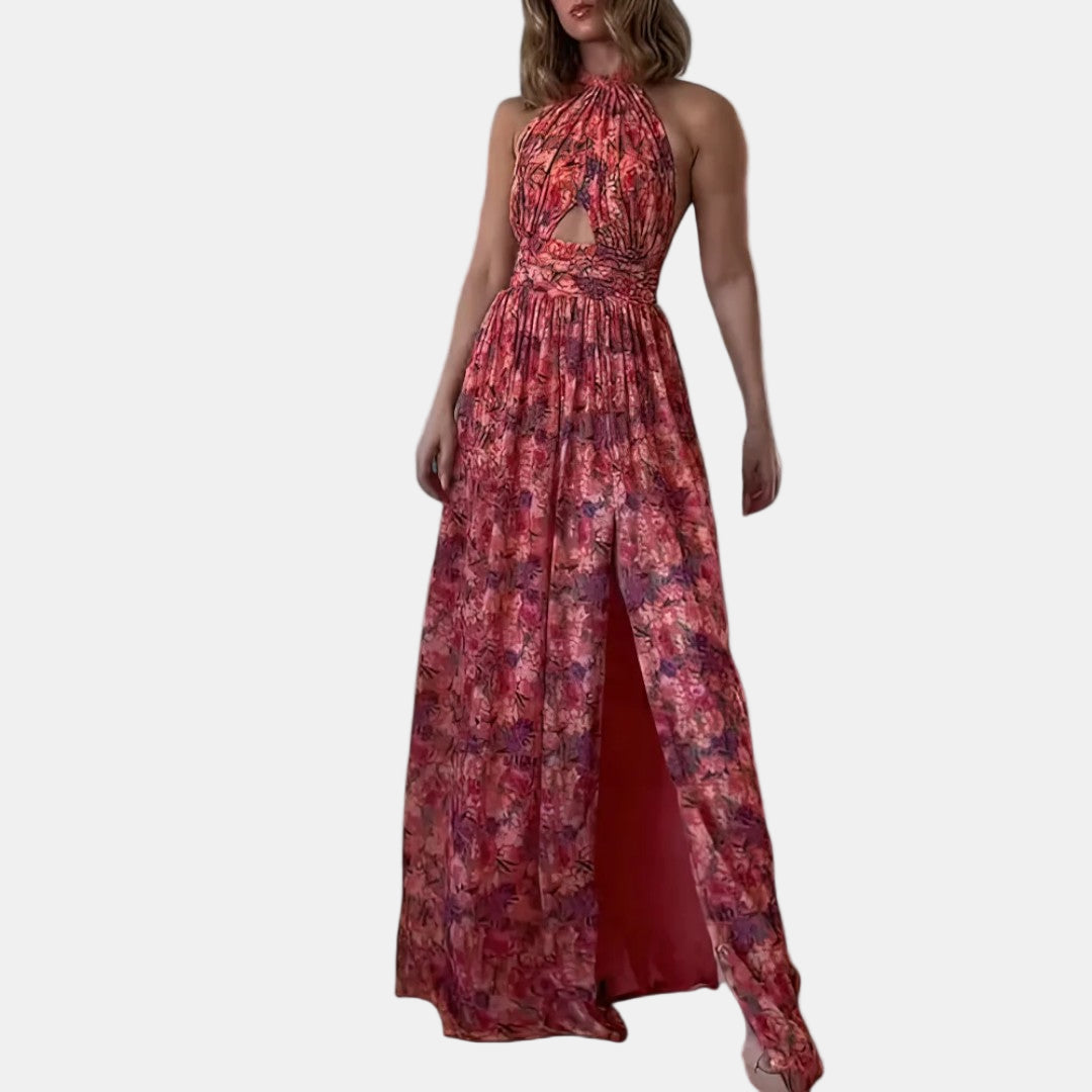 CASSIA | ELEGANT MAXIKLÄNNING MED SIDOSLITSAR OCH BLOMMÖNSTER