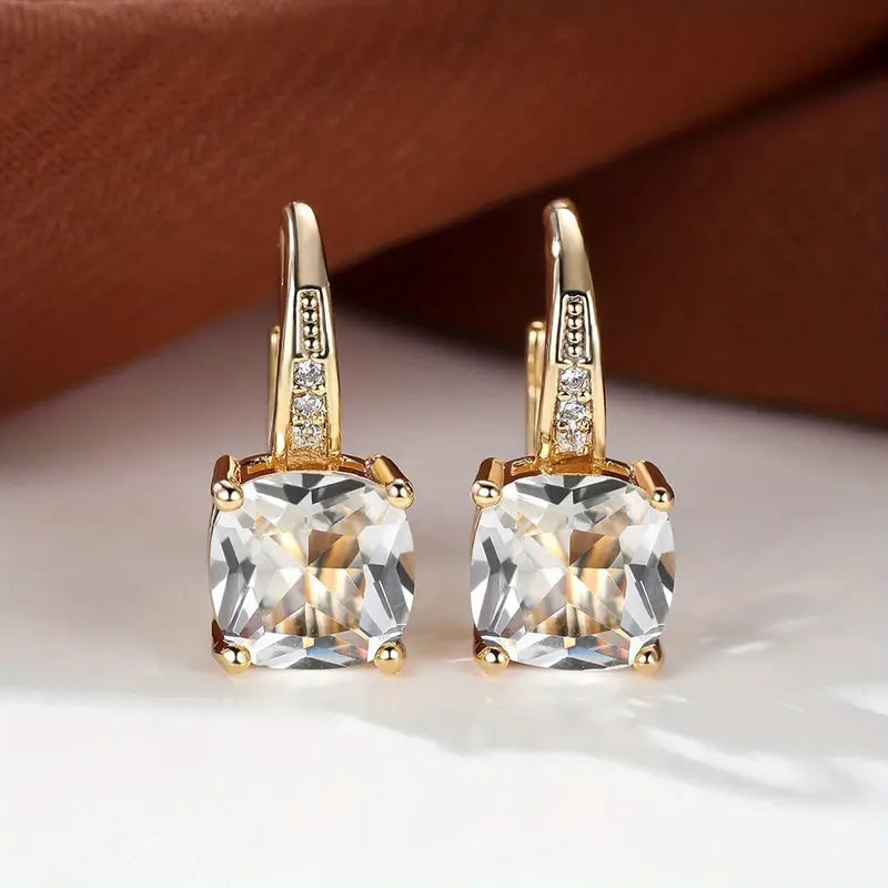 Elegant Mystic Stone Gold Hoop Earrings