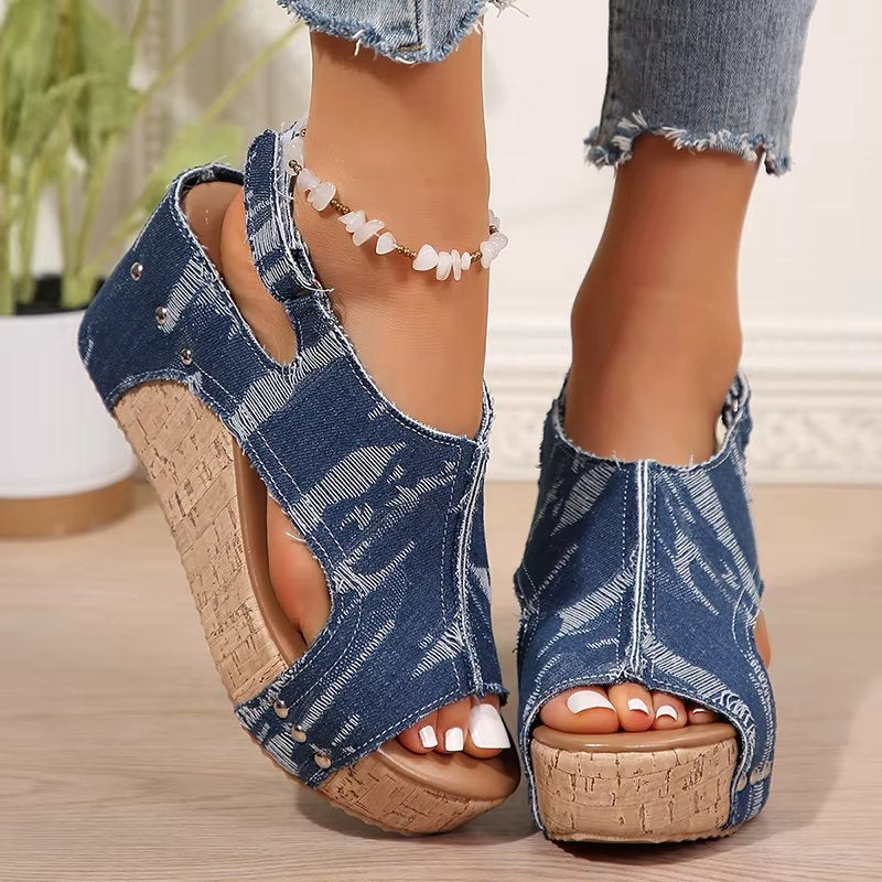 Deni | Klacksandaler i Kork och Denim