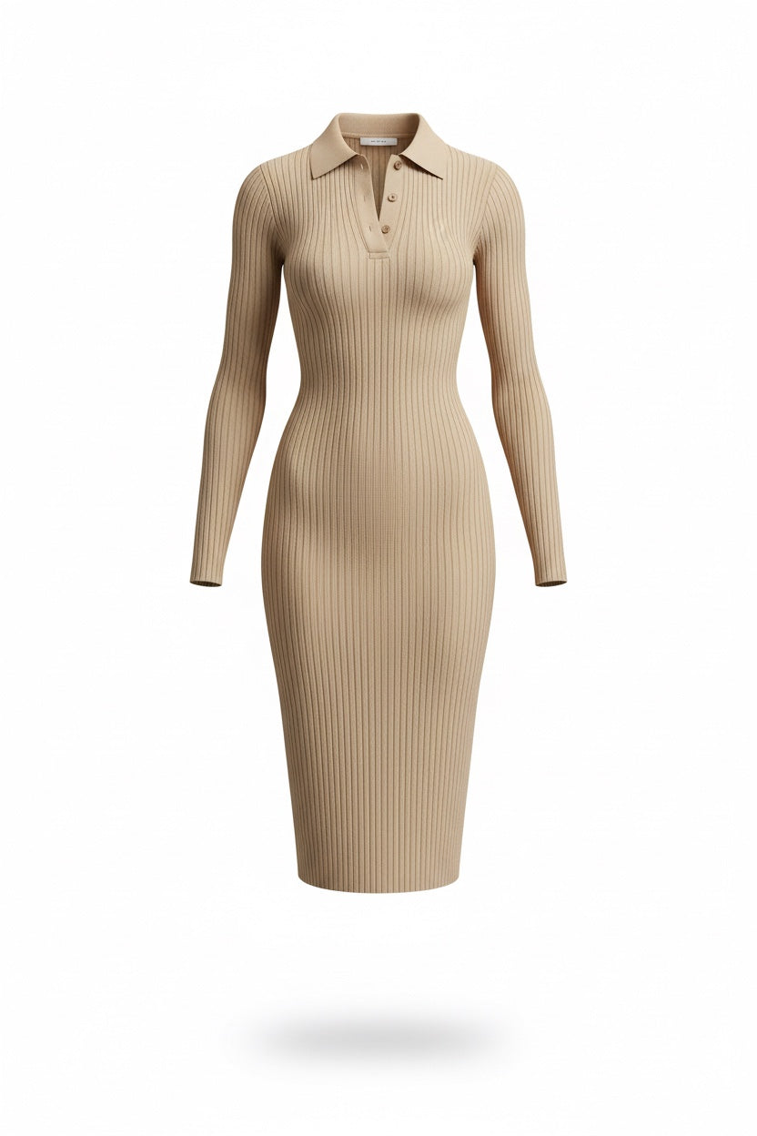 Virelle | Midi Klänning Randig Beige Chic