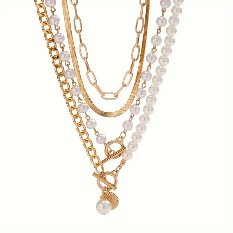 Vintage pärl- och guldormkedja halsband set